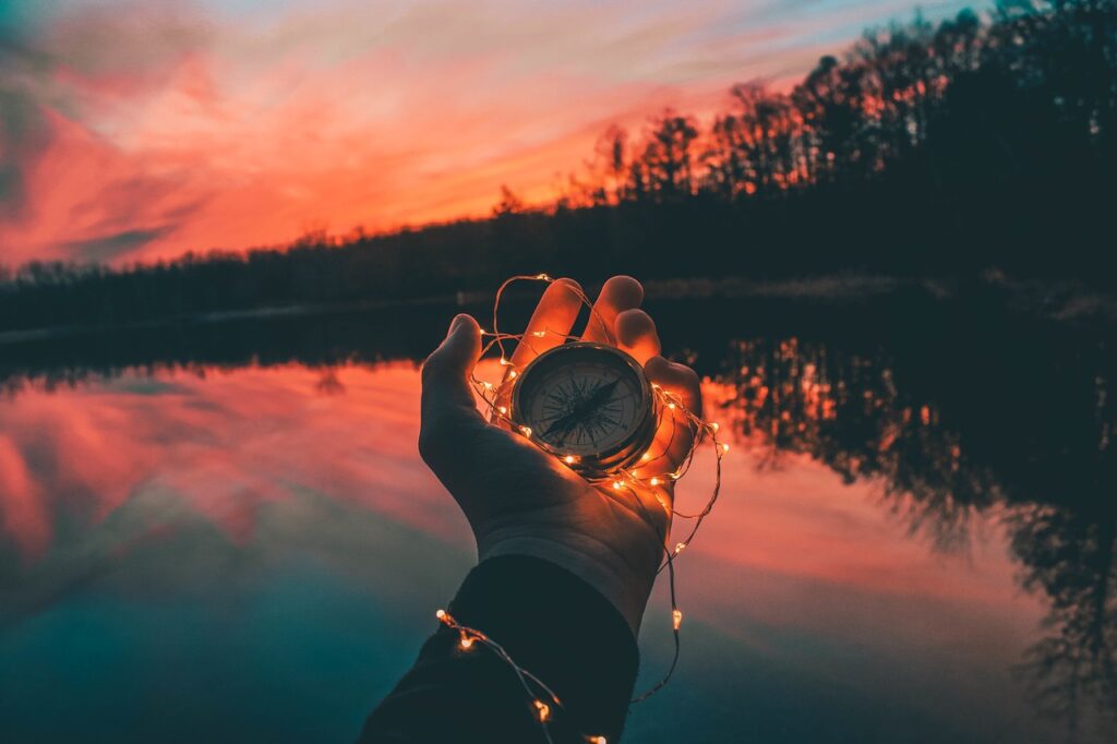 hand, light, compass